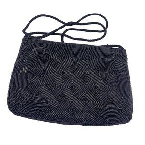 Vintage Jem? Black Beaded Evening Bag With Shoulder Strap